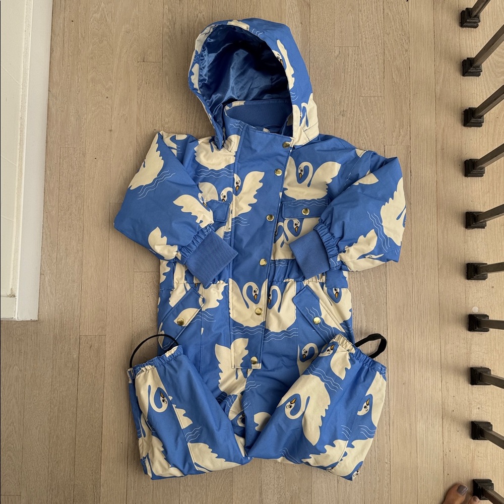Mini Rodini Blue and Cream Snowsuit